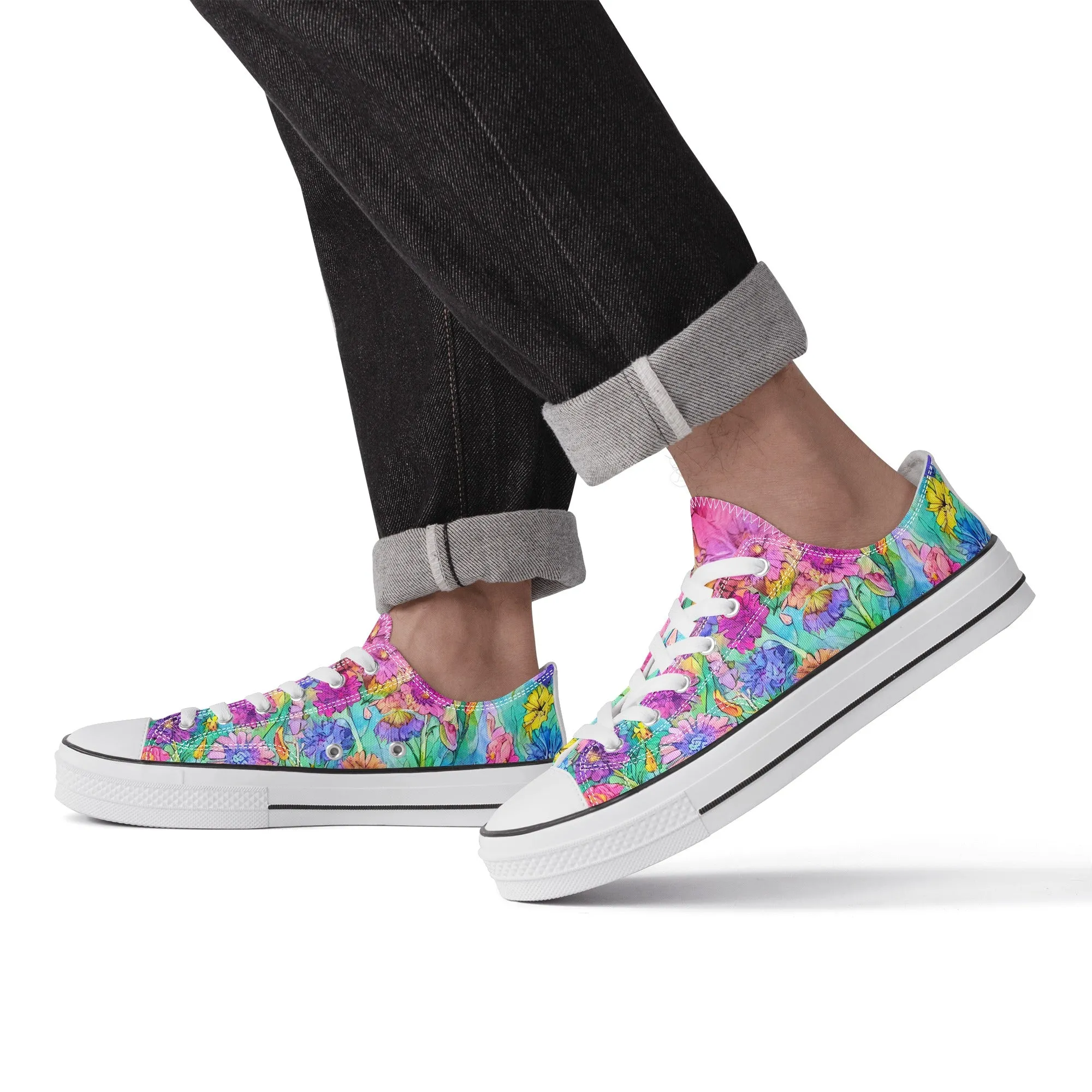 Flowers Mens Low Top Shoes, Garden Classic Canvas Converse Sneakers.