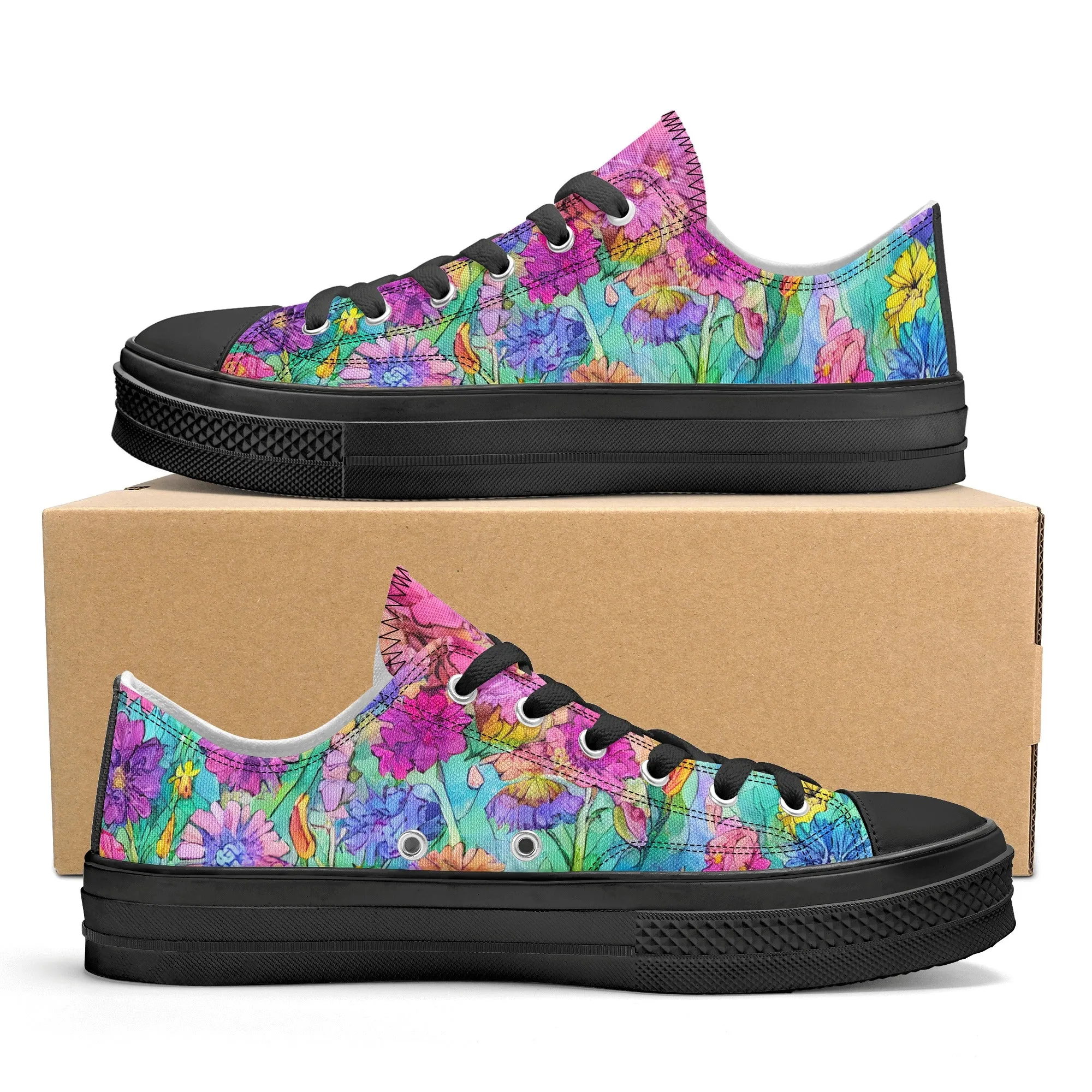 Flowers Mens Low Top Shoes, Garden Classic Canvas Converse Sneakers.