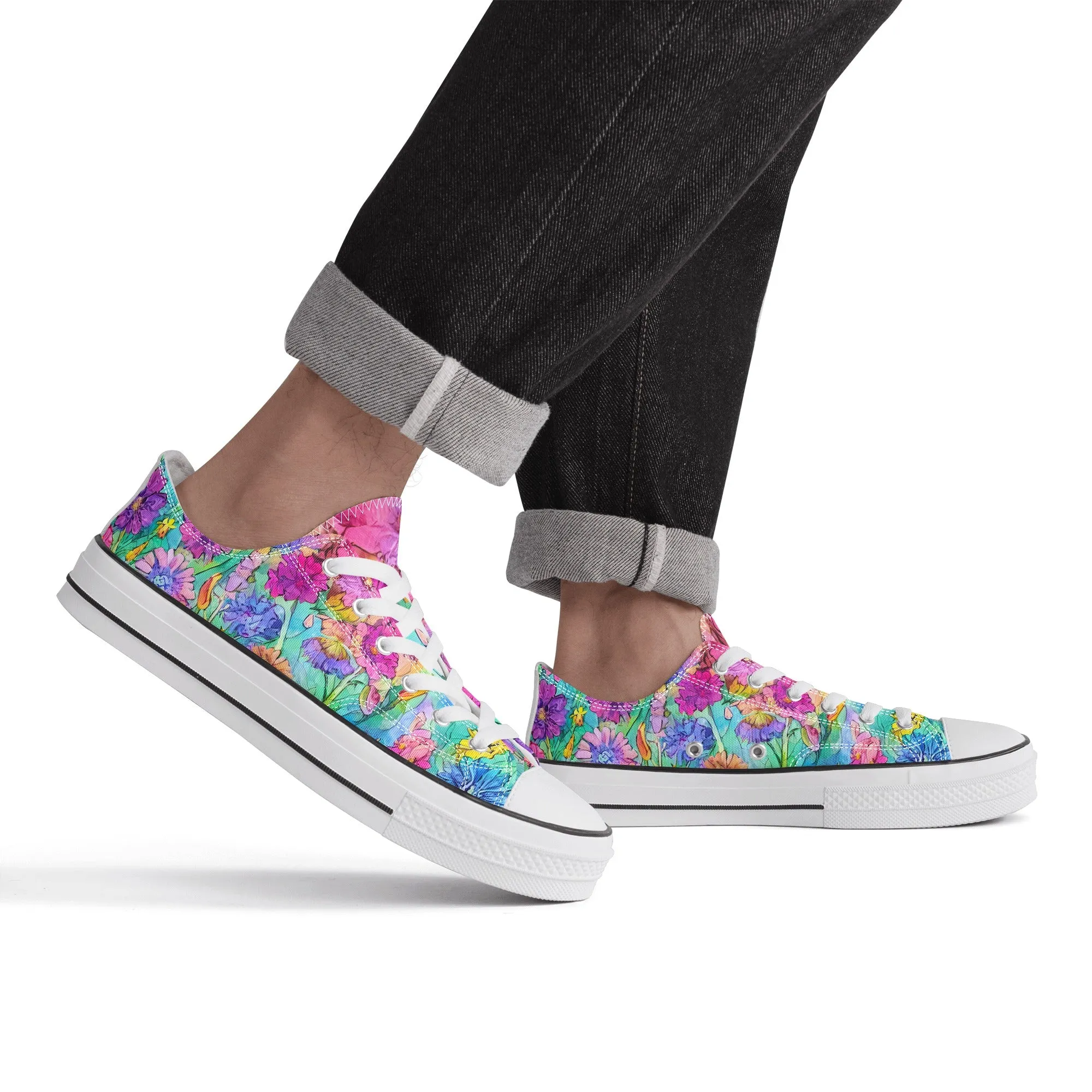 Flowers Mens Low Top Shoes, Garden Classic Canvas Converse Sneakers.