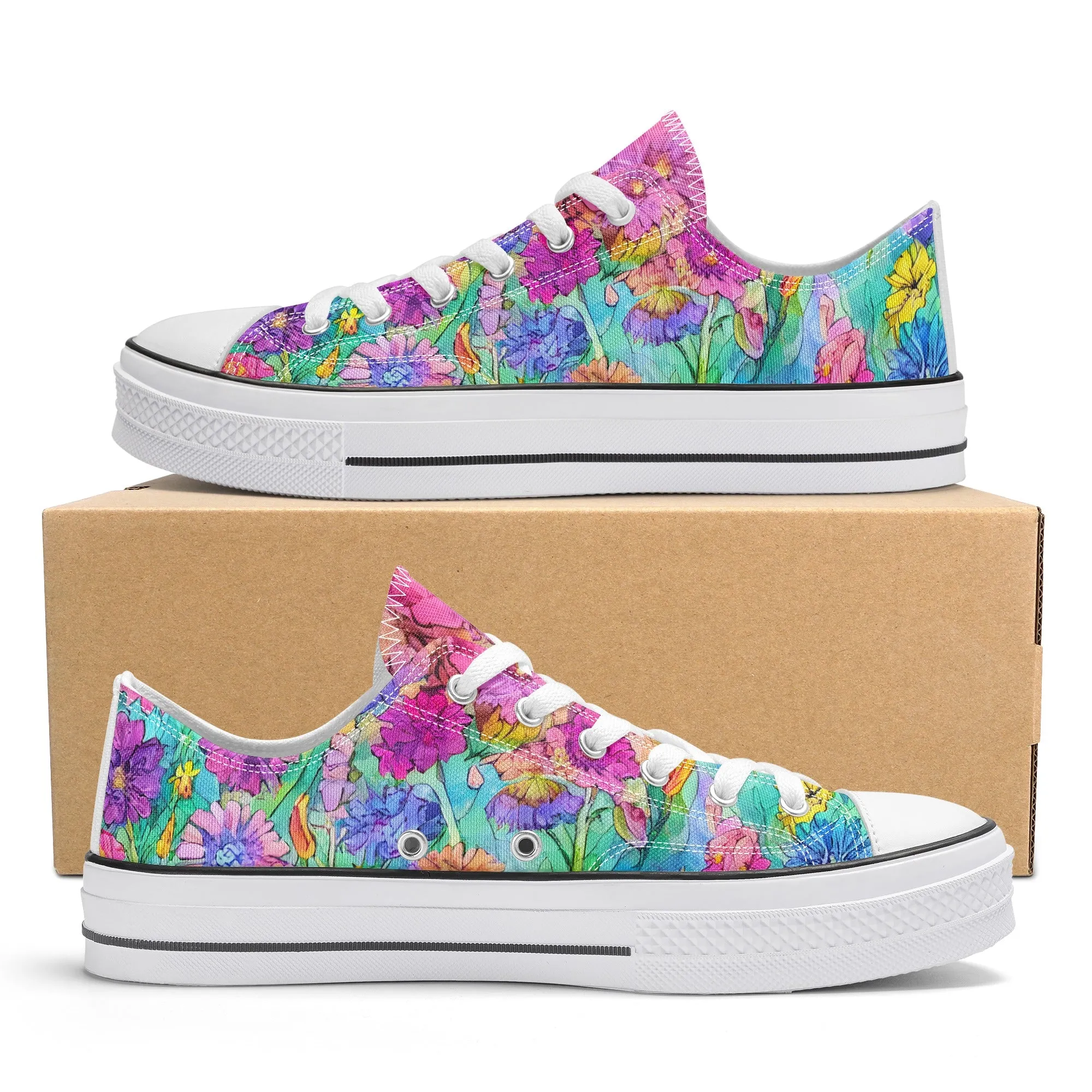 Flowers Mens Low Top Shoes, Garden Classic Canvas Converse Sneakers.