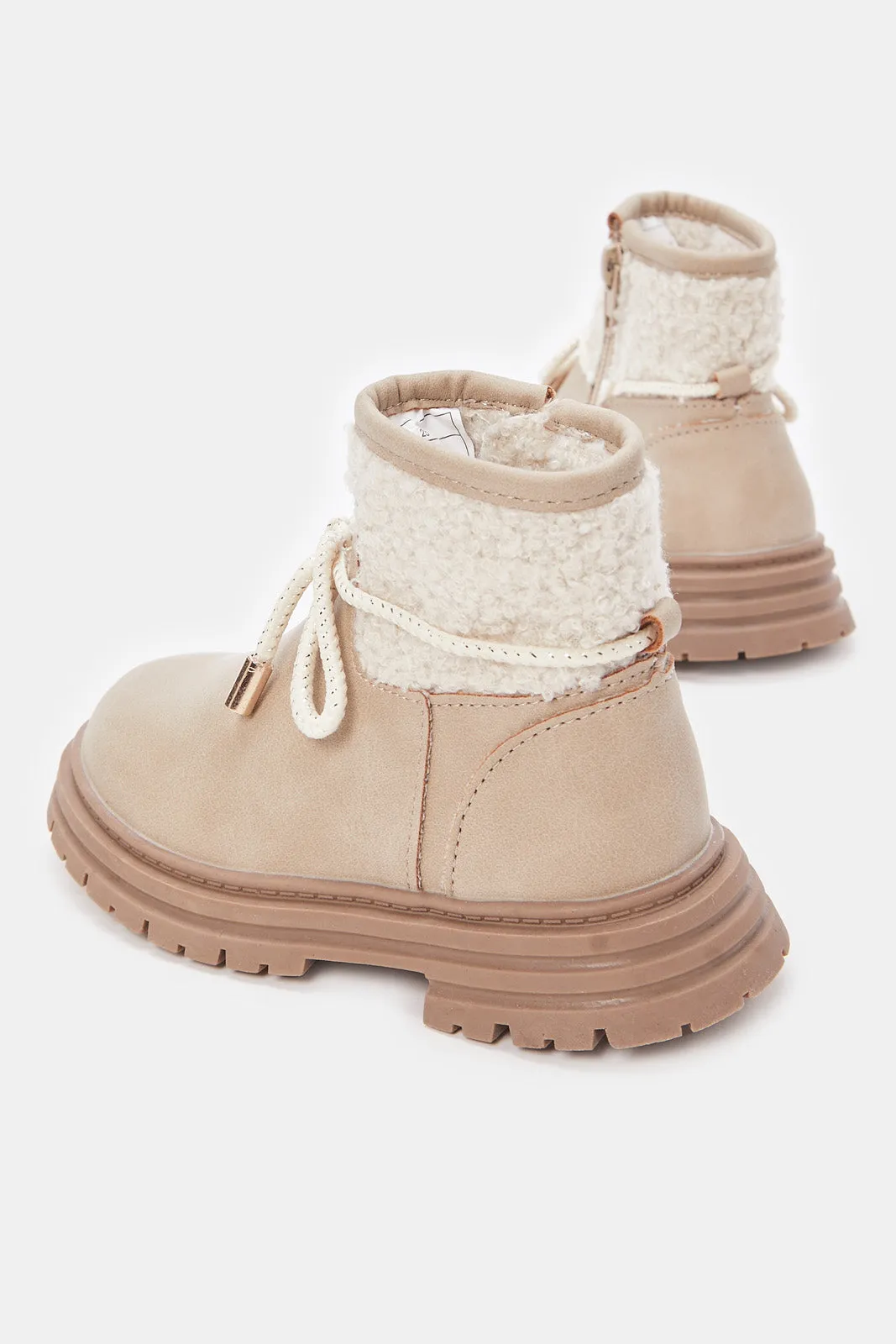 Girls Beige Fur Detail Chukka Boots