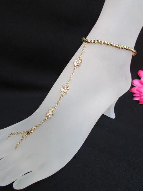 Gold Metal Anklet Foot Thin Chain Small Flower Roses