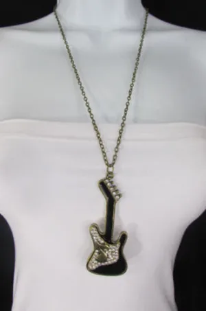 Gold Metal Chains Music Black Electric Guitar Pendant Necklace