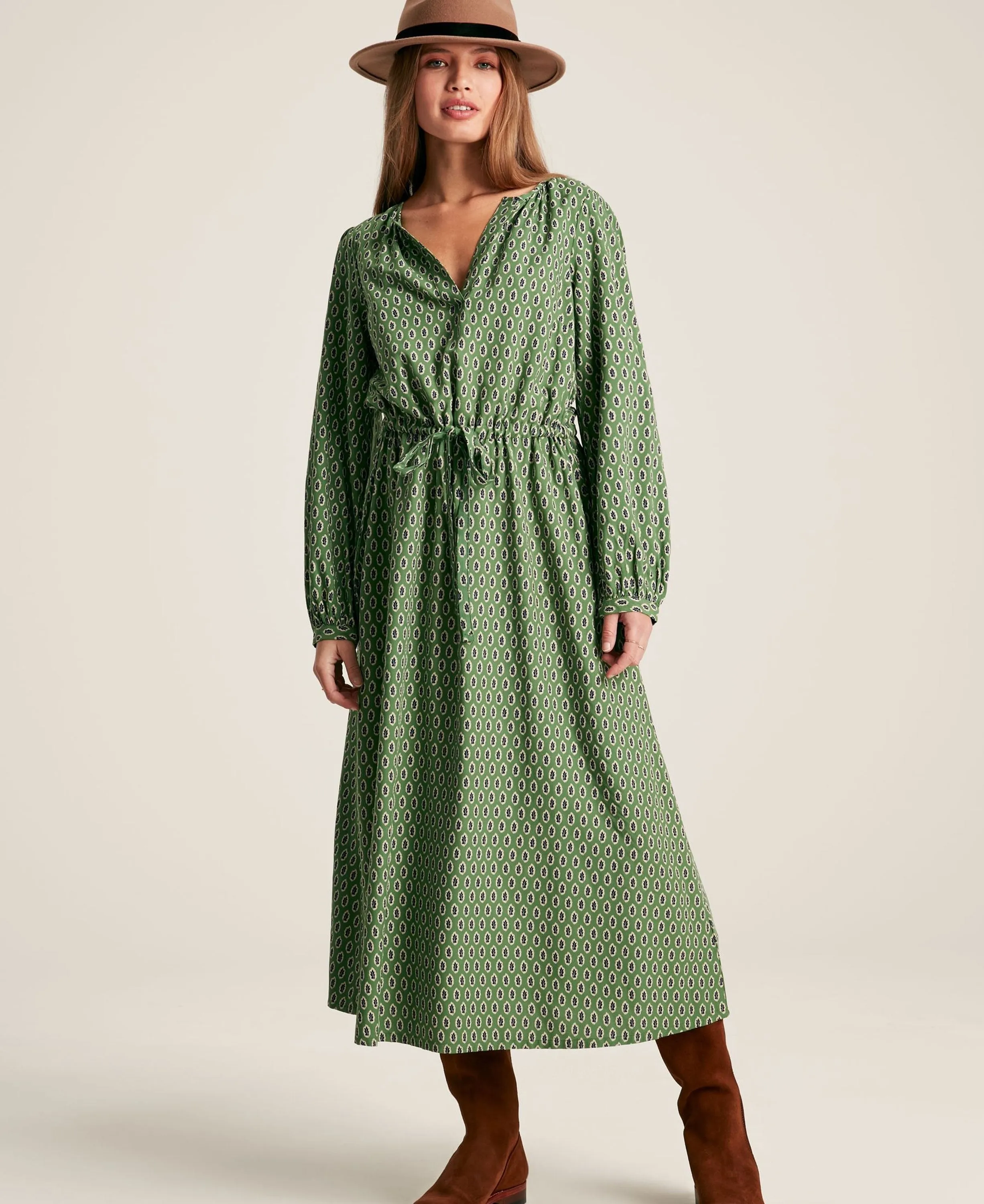 Imogen Long Sleeve Belted Midi Dress - Geoleaf