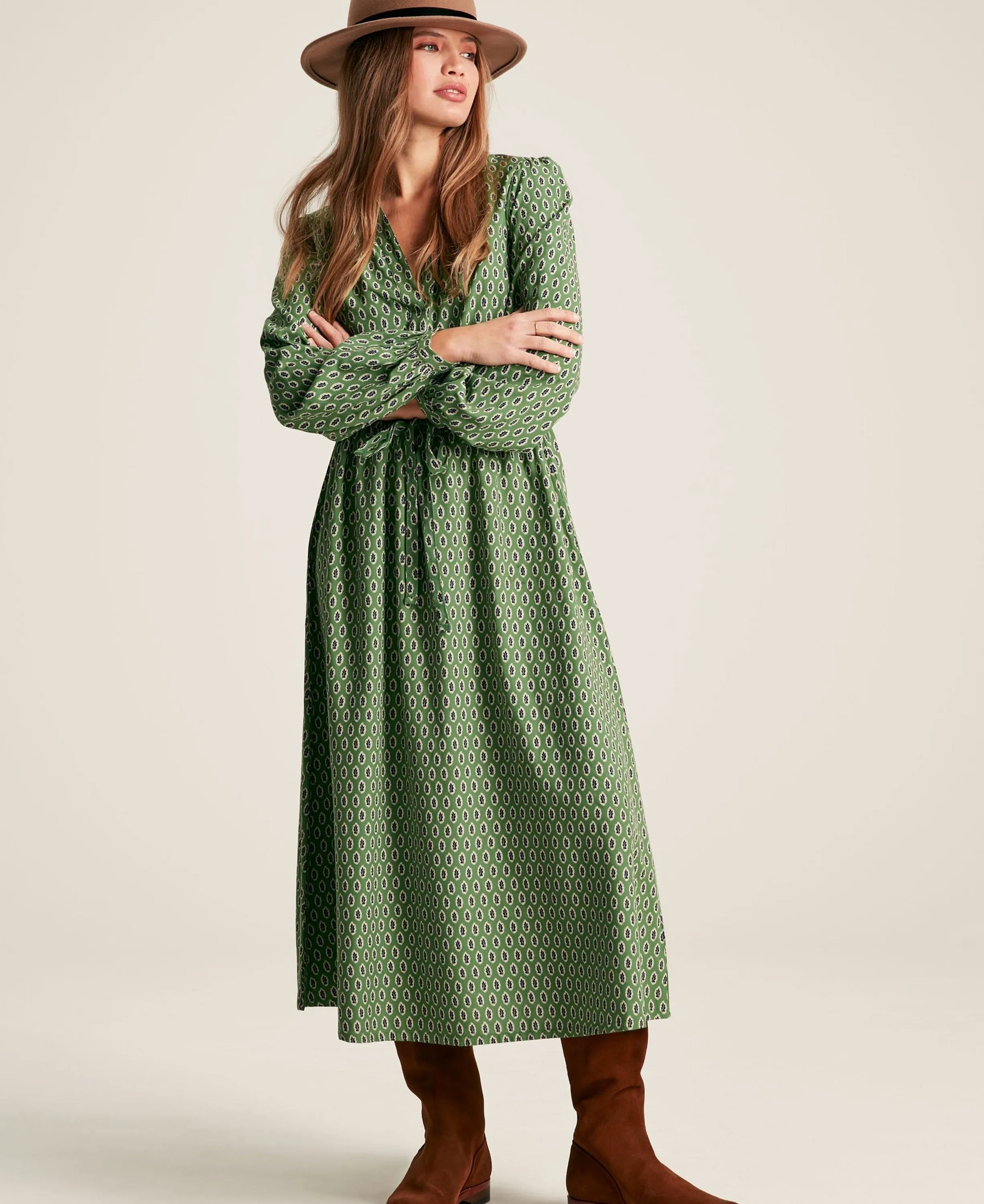 Imogen Long Sleeve Belted Midi Dress - Geoleaf