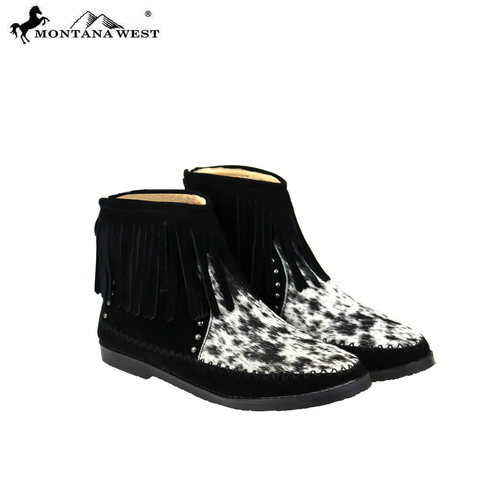 MBT-1904  Montana West Western Booties Genuine Hair-On Cowhide - Black By Size