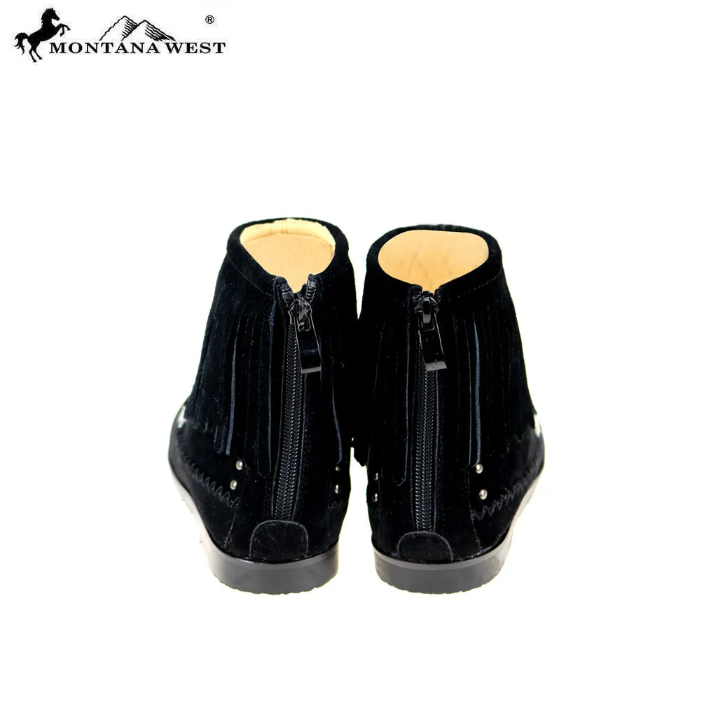 MBT-1904  Montana West Western Booties Genuine Hair-On Cowhide - Black By Size