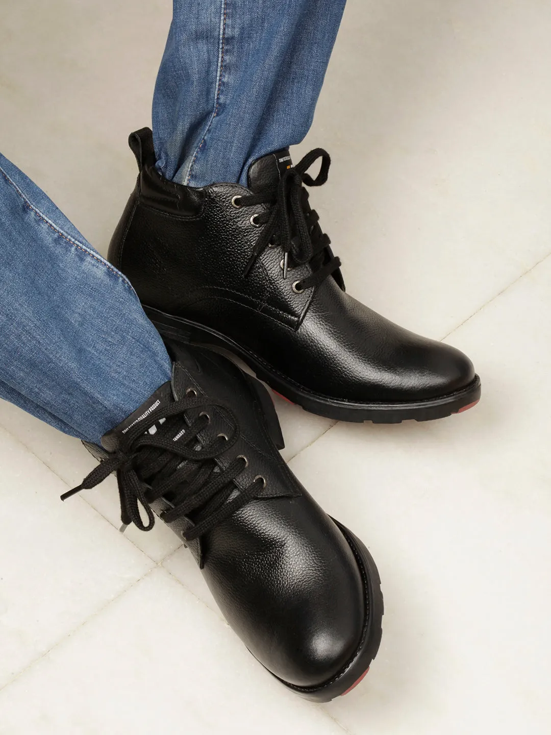 Stylish Mens Black Leather Ankle Boots - ID1073, Perfect for Any Occasion