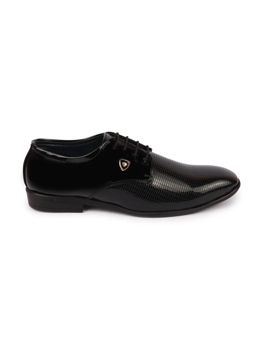 Men Black Patent Leather Textured Design Formal Office Lace Up Shoes