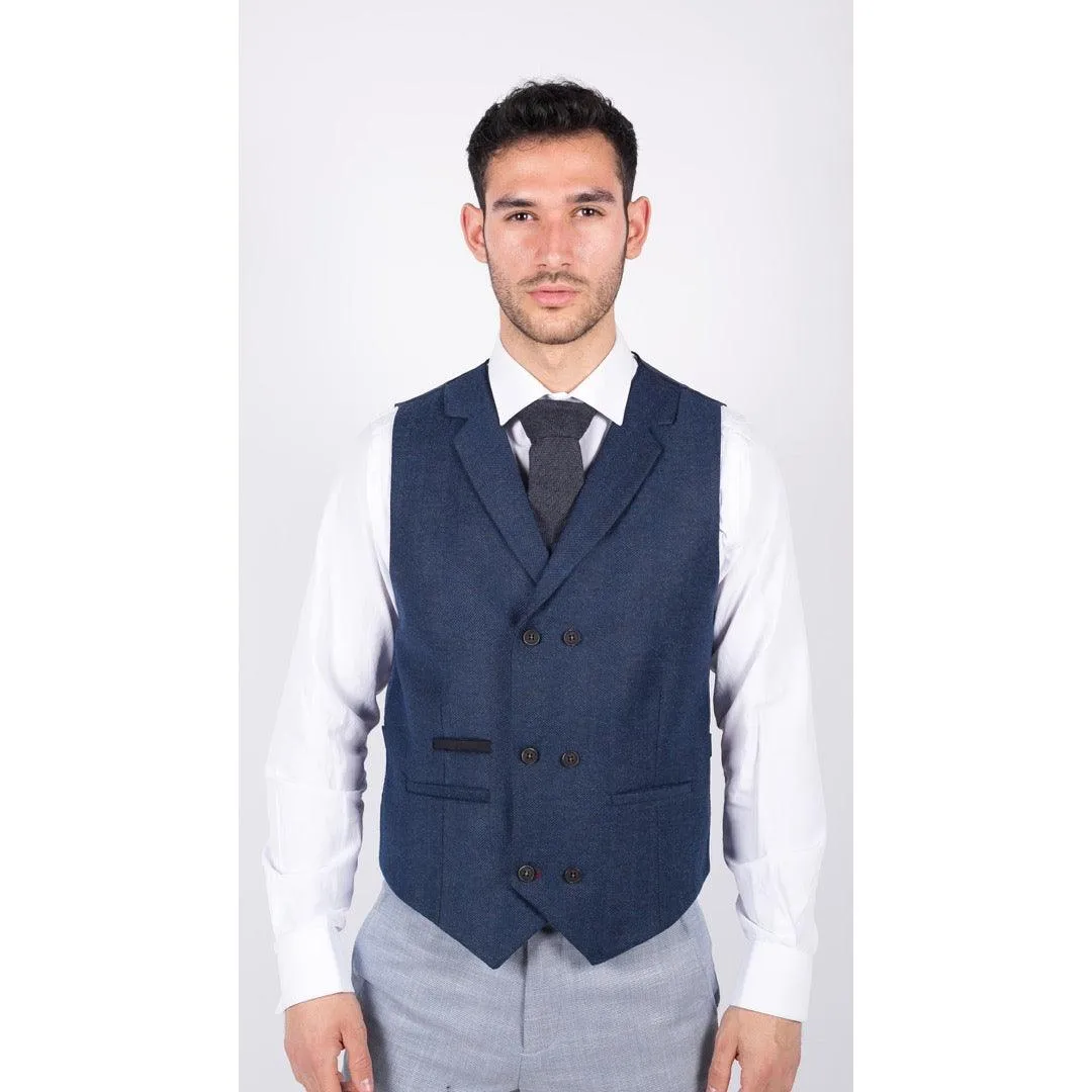 Mens Herringbone Tweed Gatsby Blinders Classic Double Breasted Waistcoat