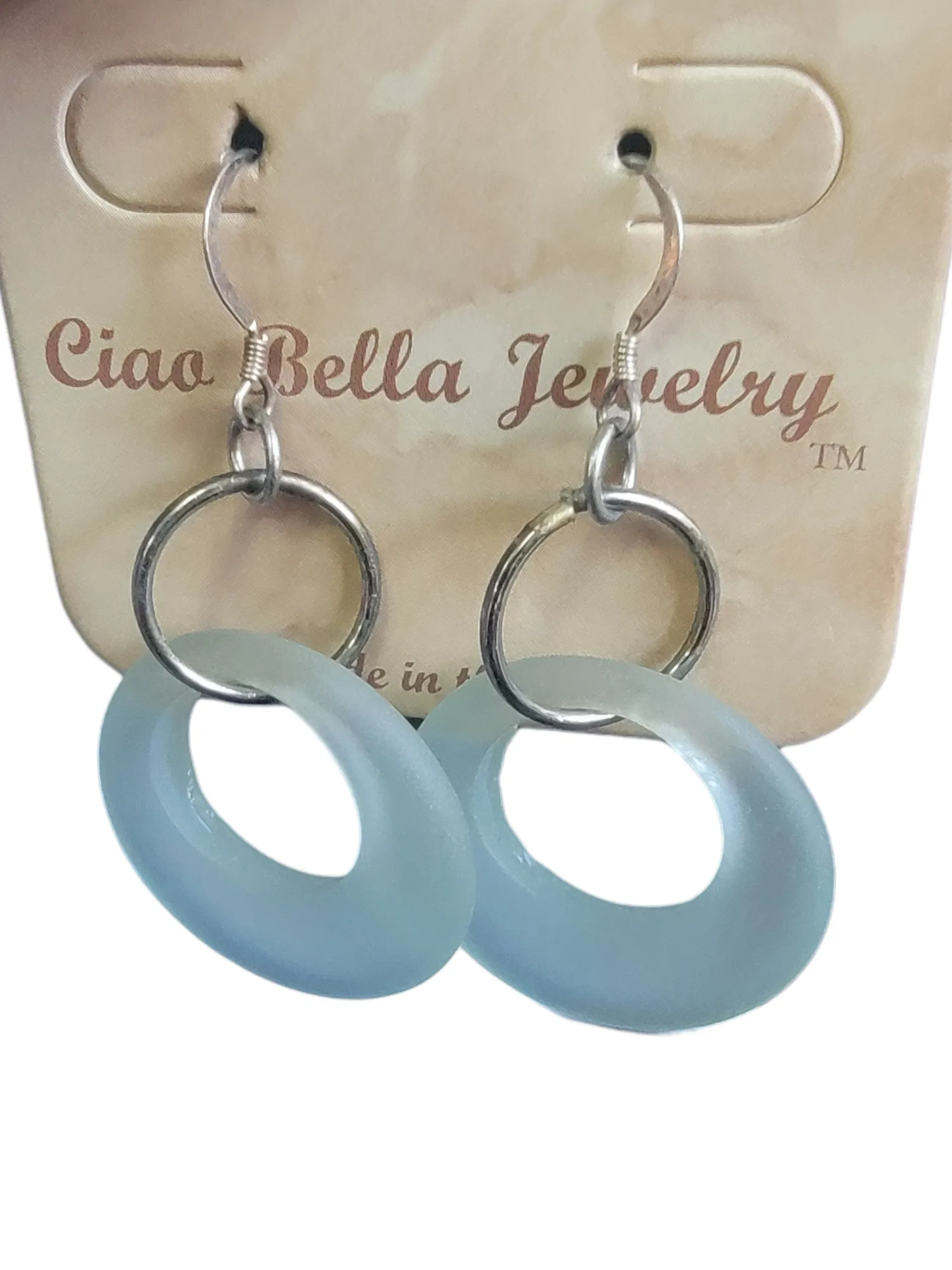 Misty Light Green Large Sea Glass Hoop Ring Earrings