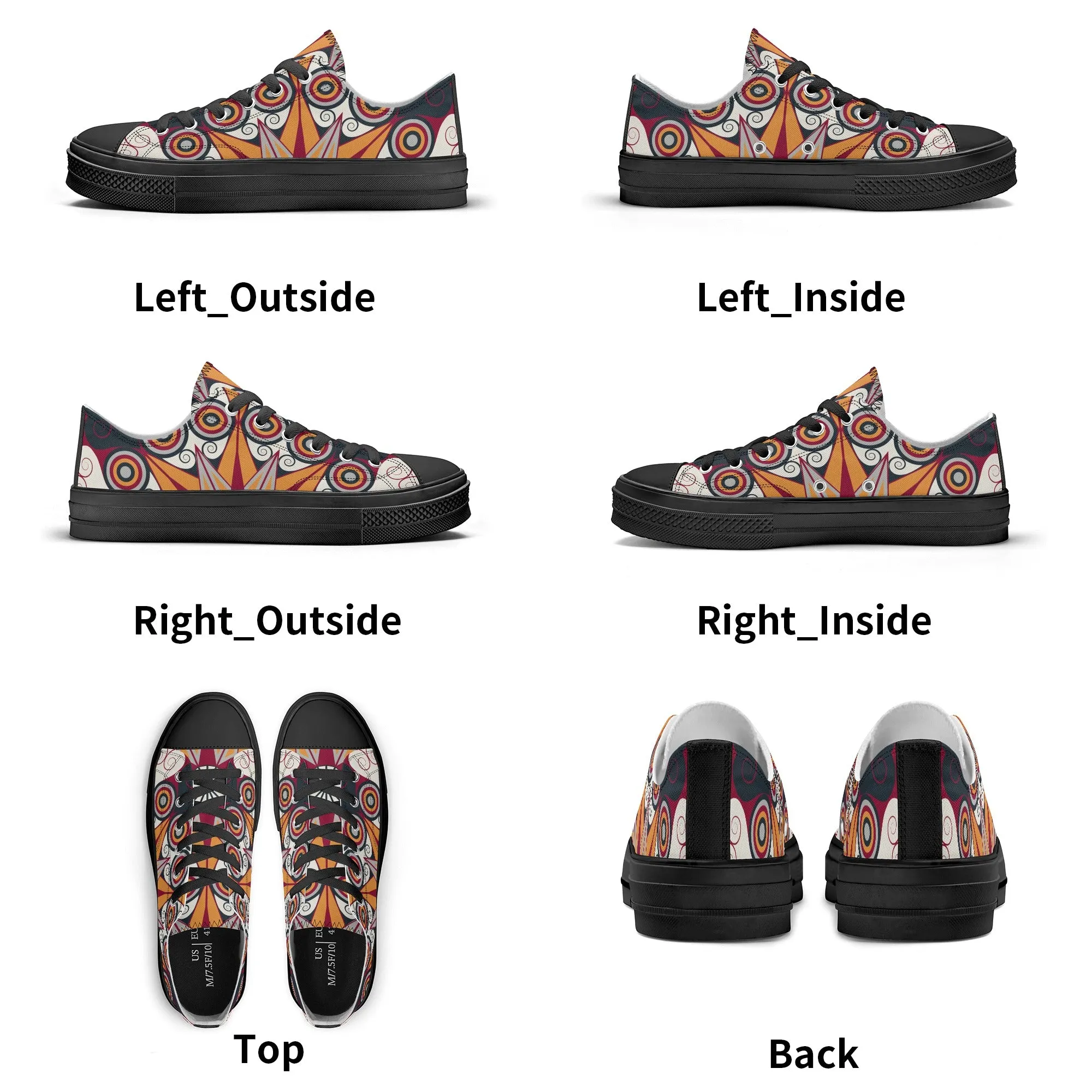 Orange, Red and Blue Mandala Pattern - Womens Classic Low Top Canvas Shoes for Footwear Lovers