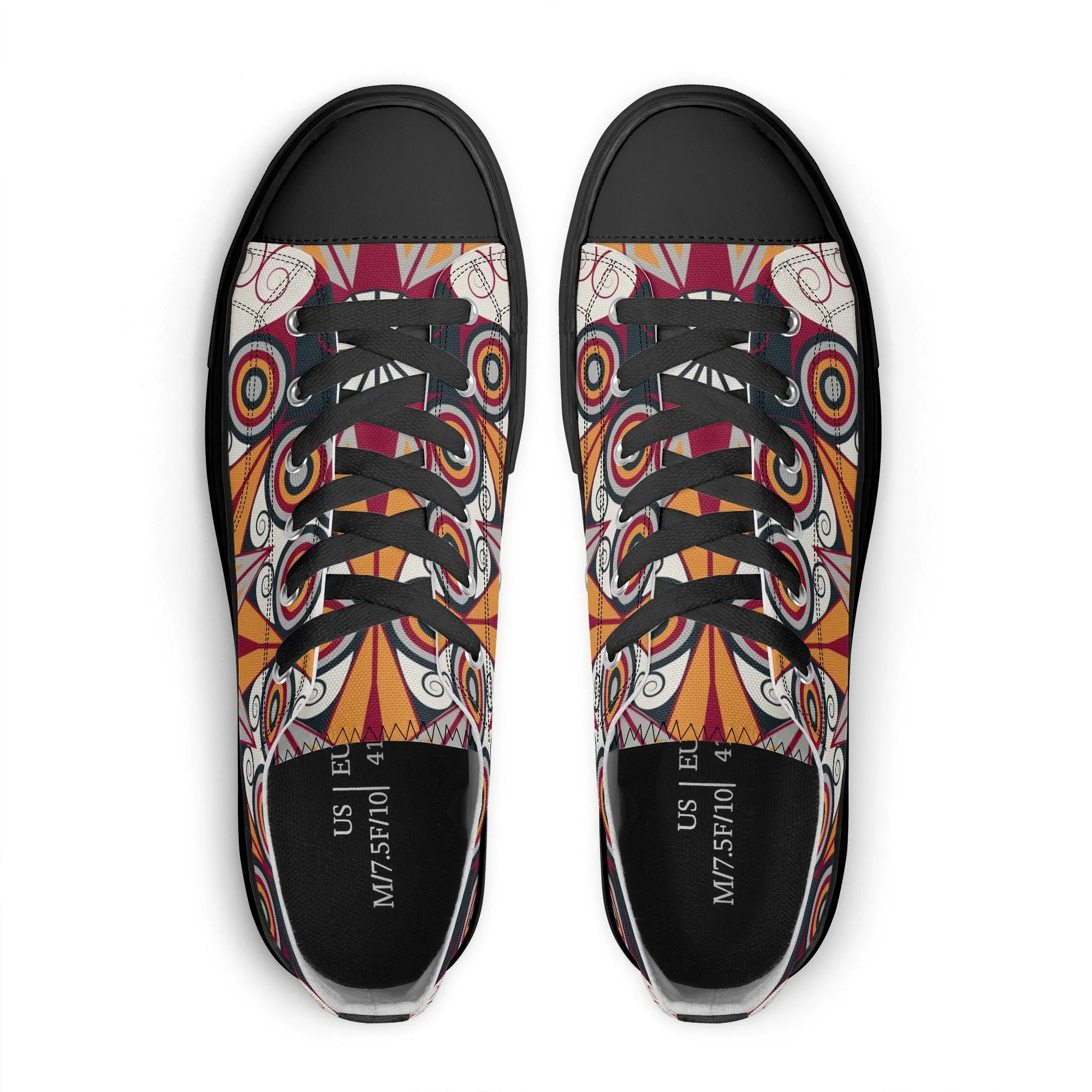 Orange, Red and Blue Mandala Pattern - Womens Classic Low Top Canvas Shoes for Footwear Lovers