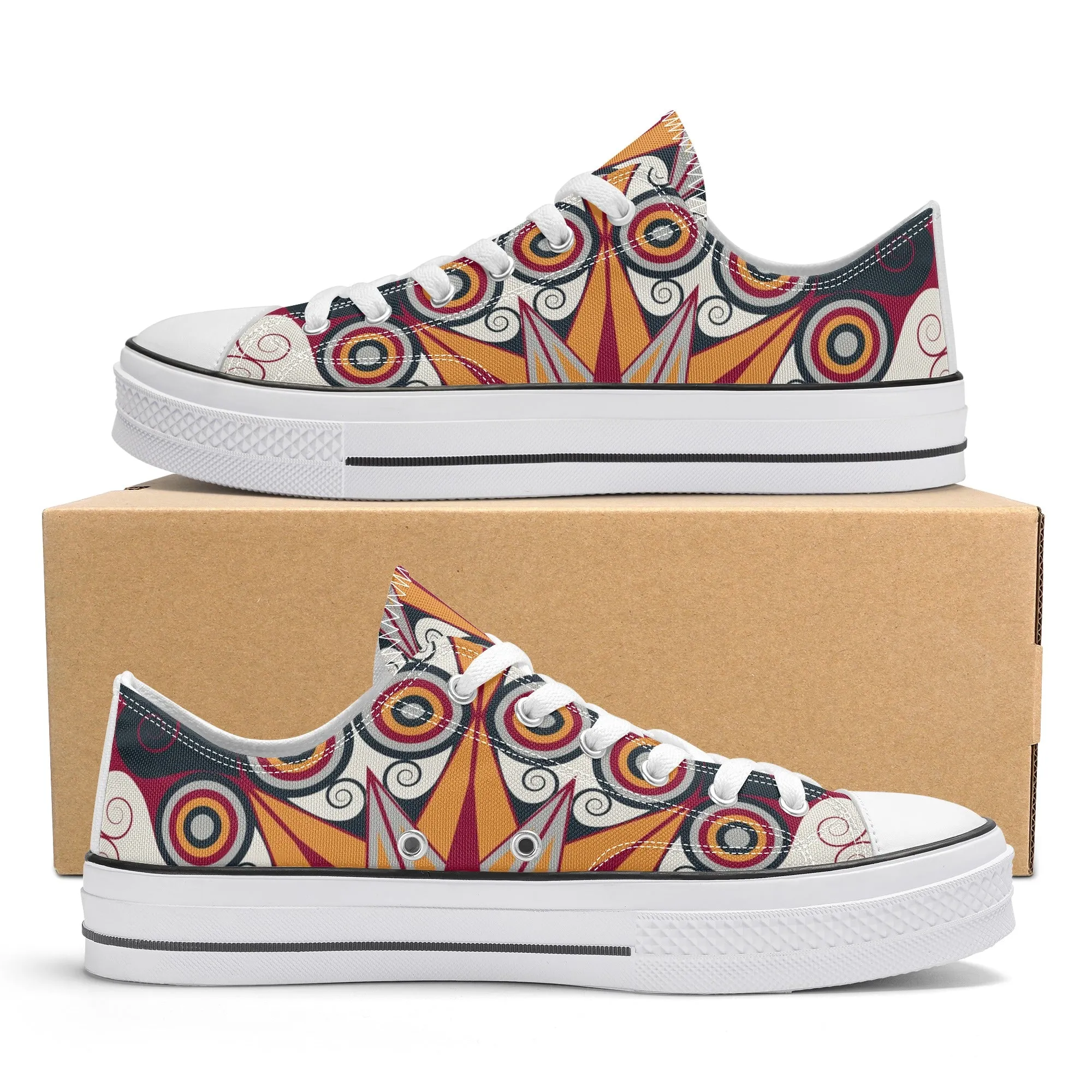 Orange, Red and Blue Mandala Pattern - Womens Classic Low Top Canvas Shoes for Footwear Lovers