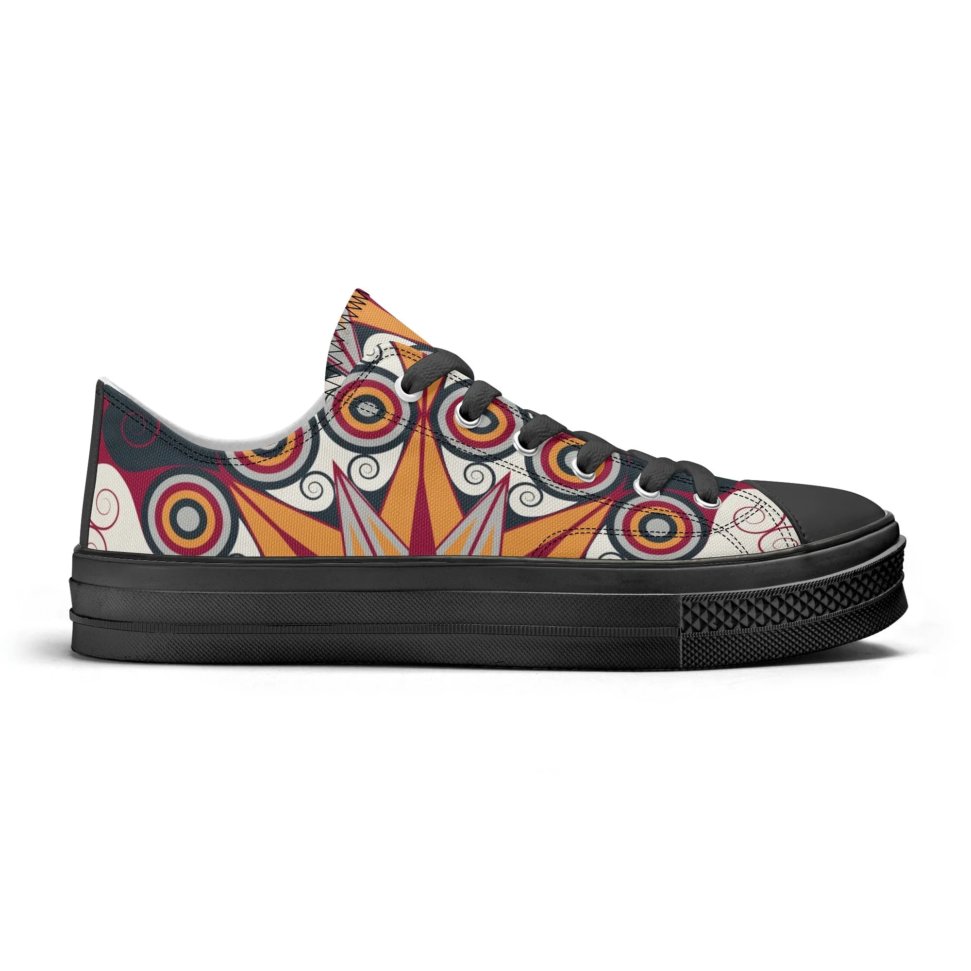 Orange, Red and Blue Mandala Pattern - Womens Classic Low Top Canvas Shoes for Footwear Lovers