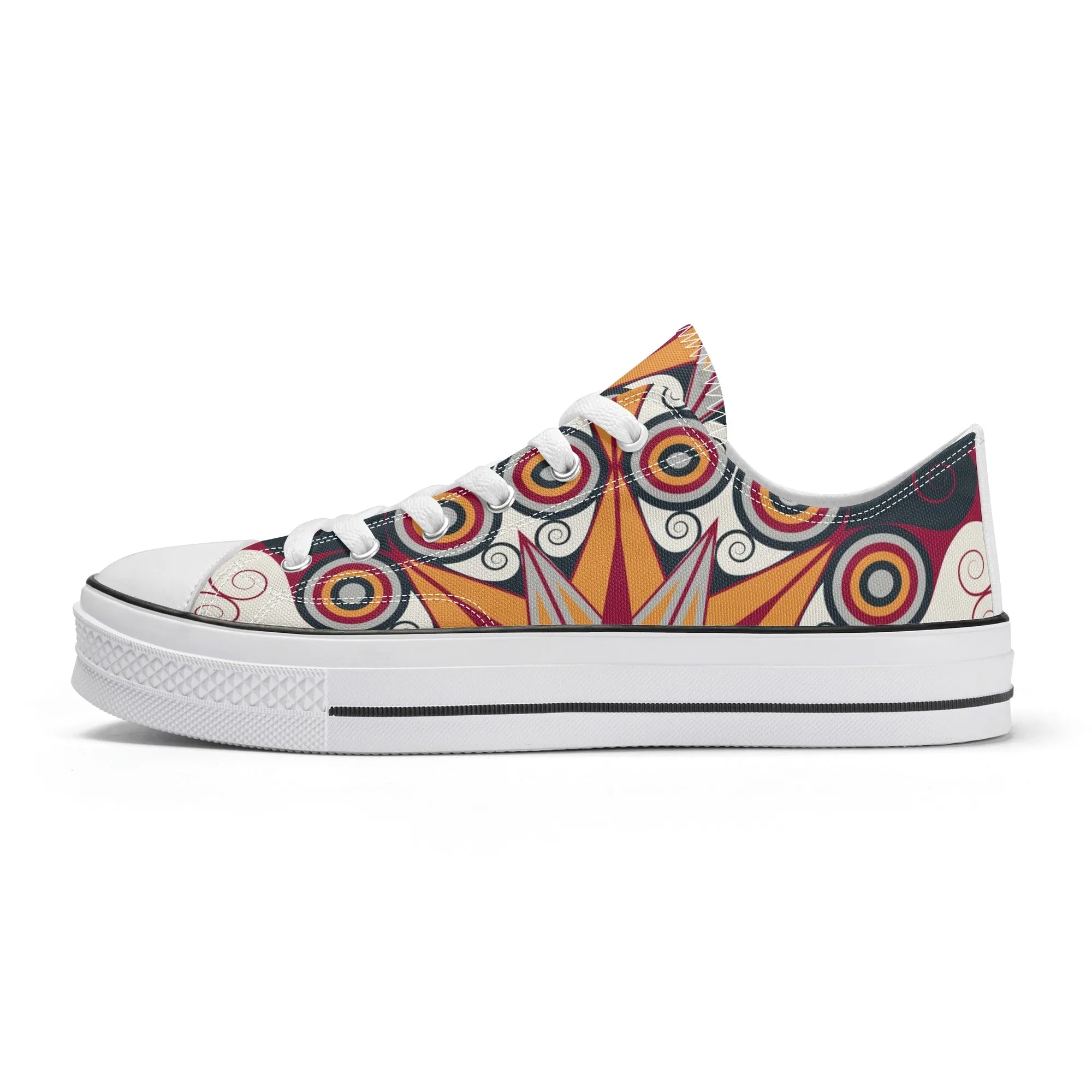 Orange, Red and Blue Mandala Pattern - Womens Classic Low Top Canvas Shoes for Footwear Lovers