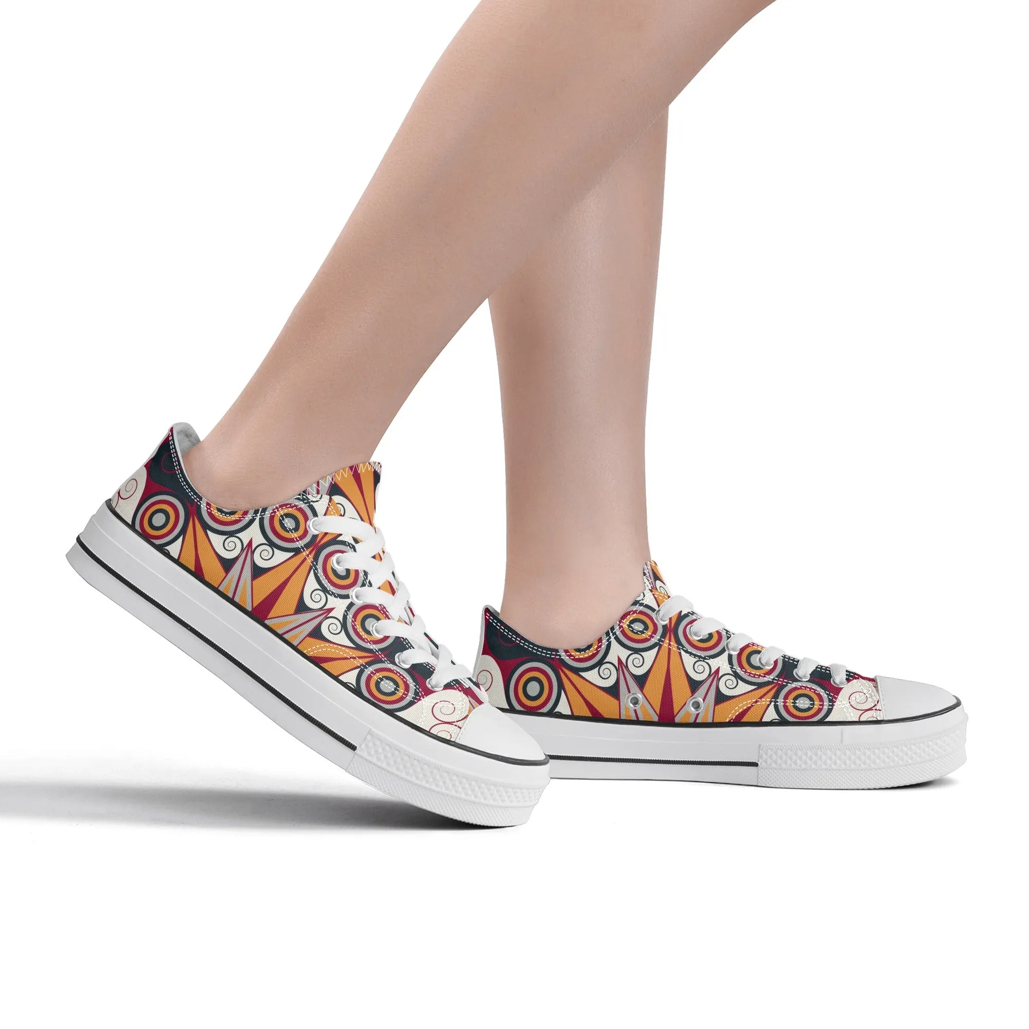 Orange, Red and Blue Mandala Pattern - Womens Classic Low Top Canvas Shoes for Footwear Lovers