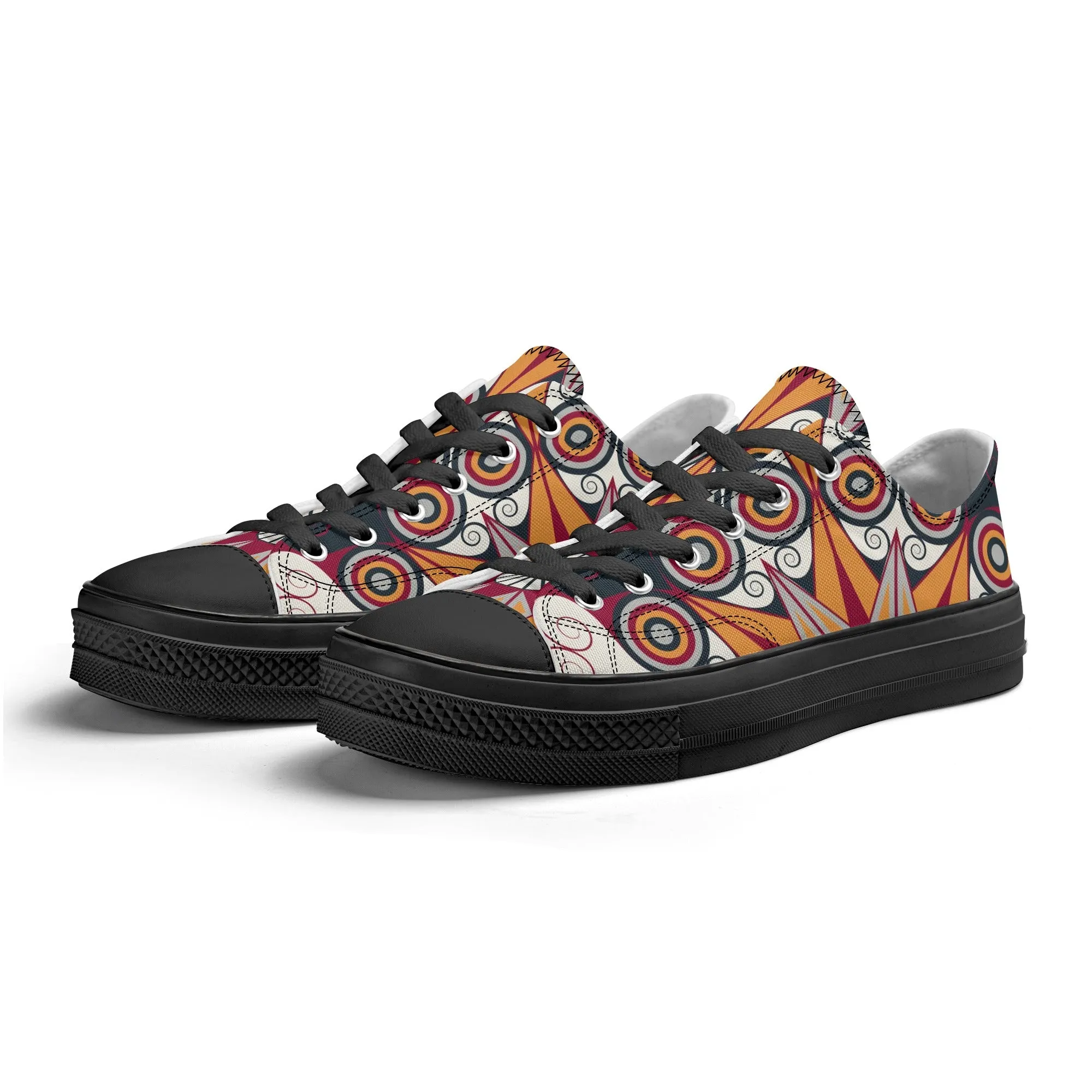 Orange, Red and Blue Mandala Pattern - Womens Classic Low Top Canvas Shoes for Footwear Lovers