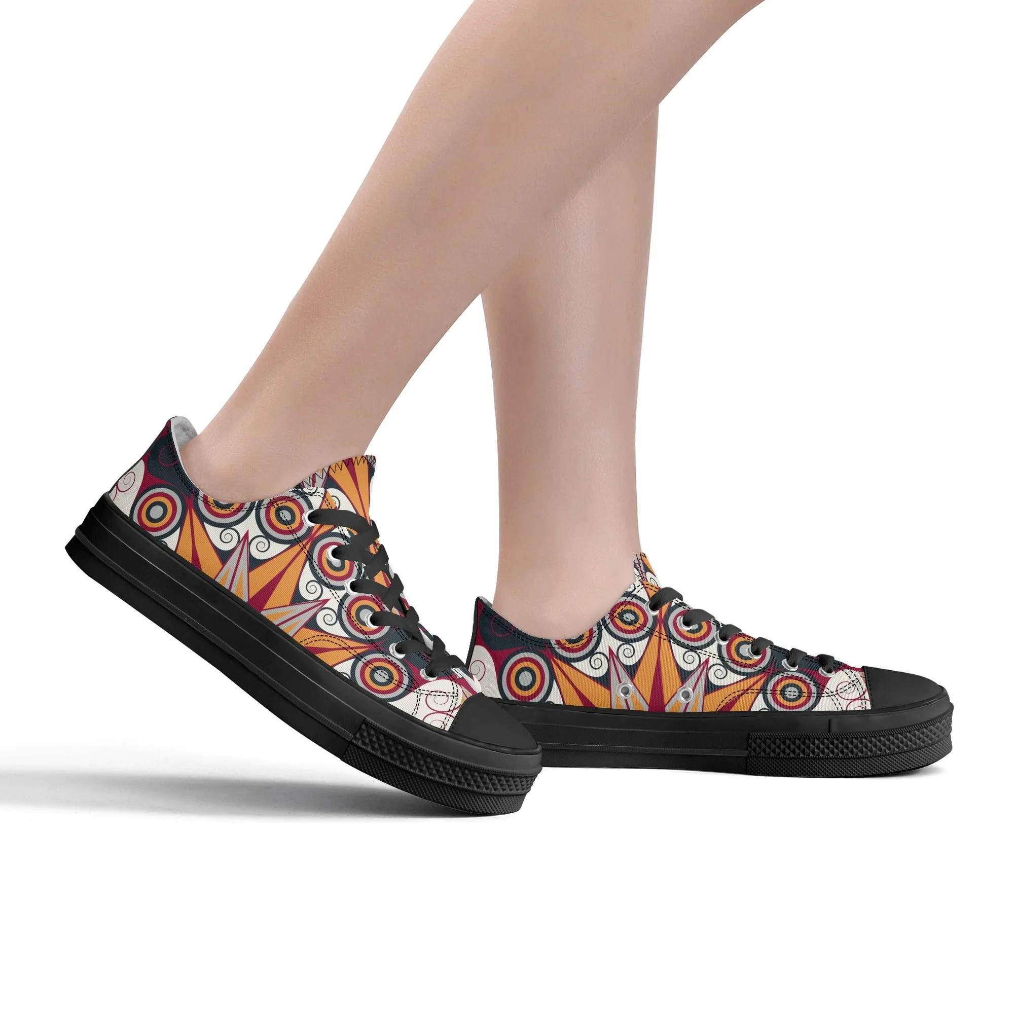 Orange, Red and Blue Mandala Pattern - Womens Classic Low Top Canvas Shoes for Footwear Lovers