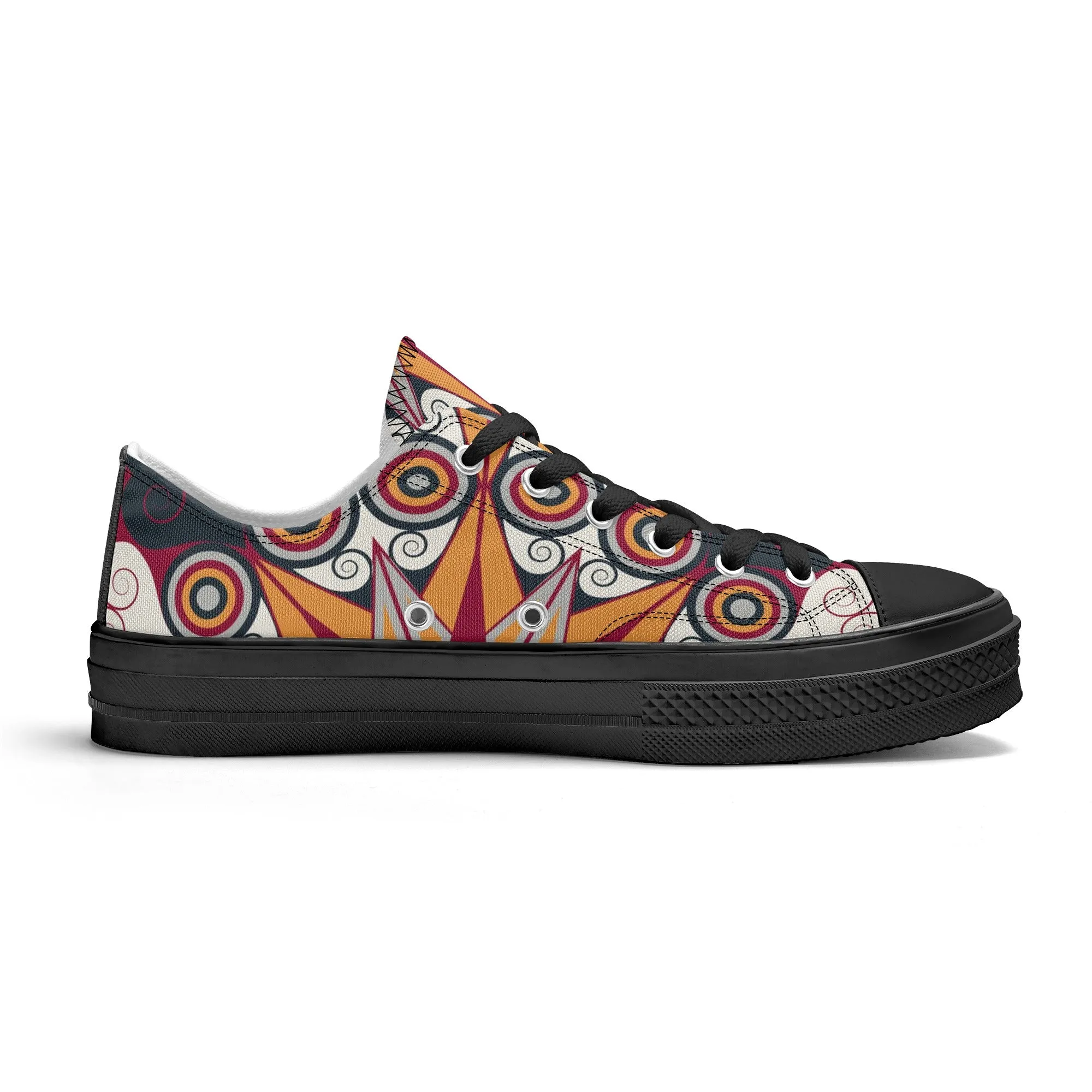 Orange, Red and Blue Mandala Pattern - Womens Classic Low Top Canvas Shoes for Footwear Lovers