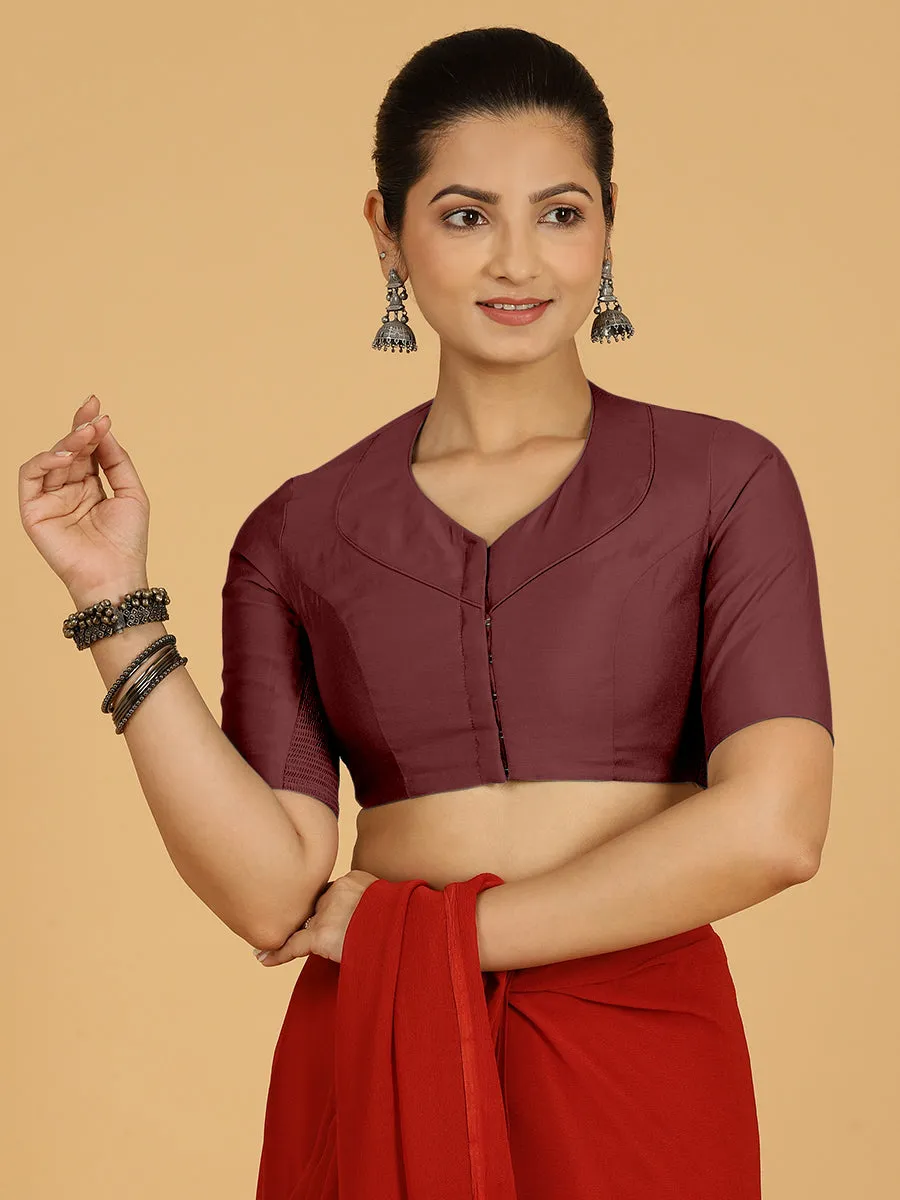 Pallavi x Rozaana | Elbow Sleeves Saree Blouse in Deep Maroon