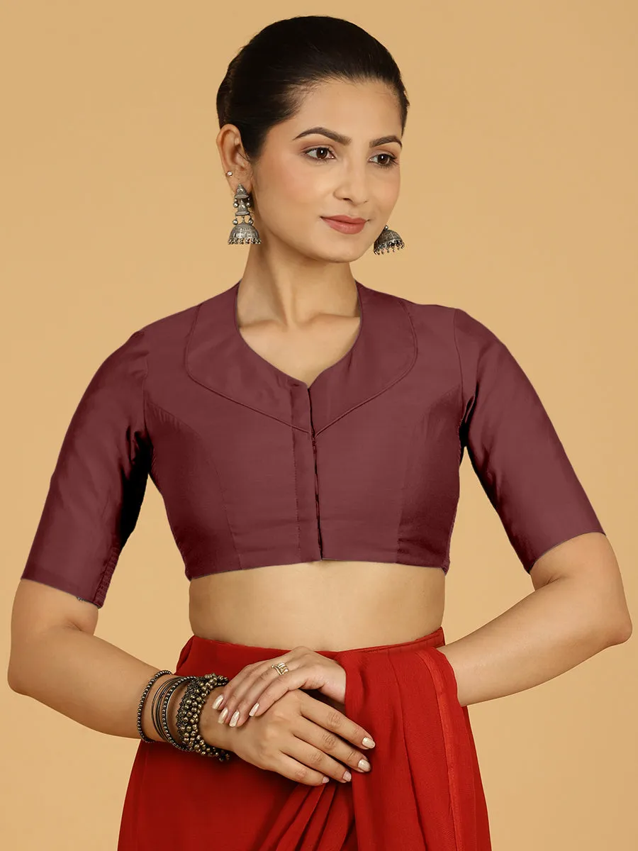 Pallavi x Rozaana | Elbow Sleeves Saree Blouse in Deep Maroon