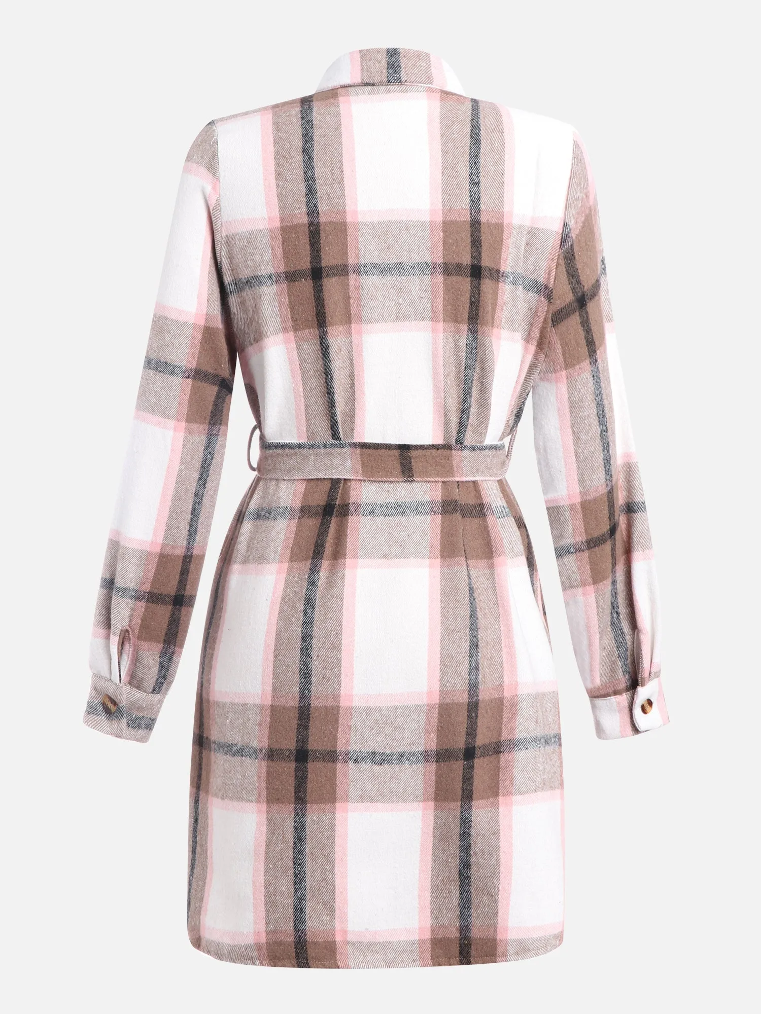 Plaid Strapped Woolen Coat Dress (Coffee Pink)