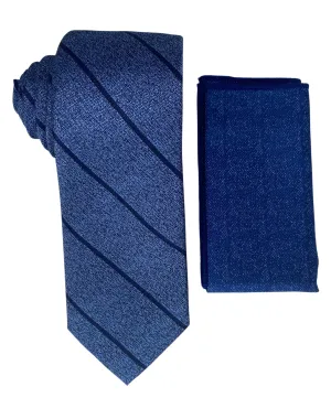 Stacy Adams Diagonal Stripe Tie and Handkerchief - Blue