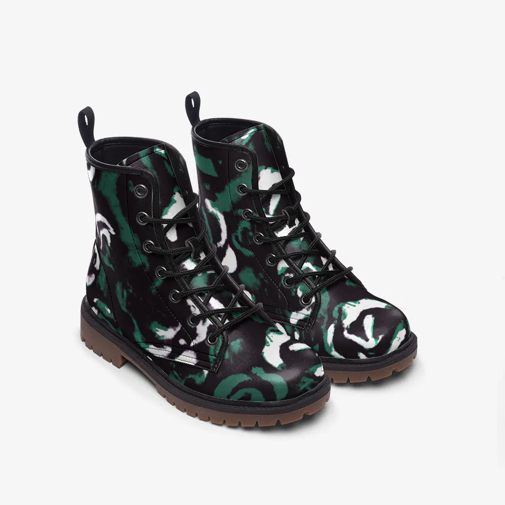 Vampire Art Grunge Green Roses Casual Leather Lightweight Boots - US sizes