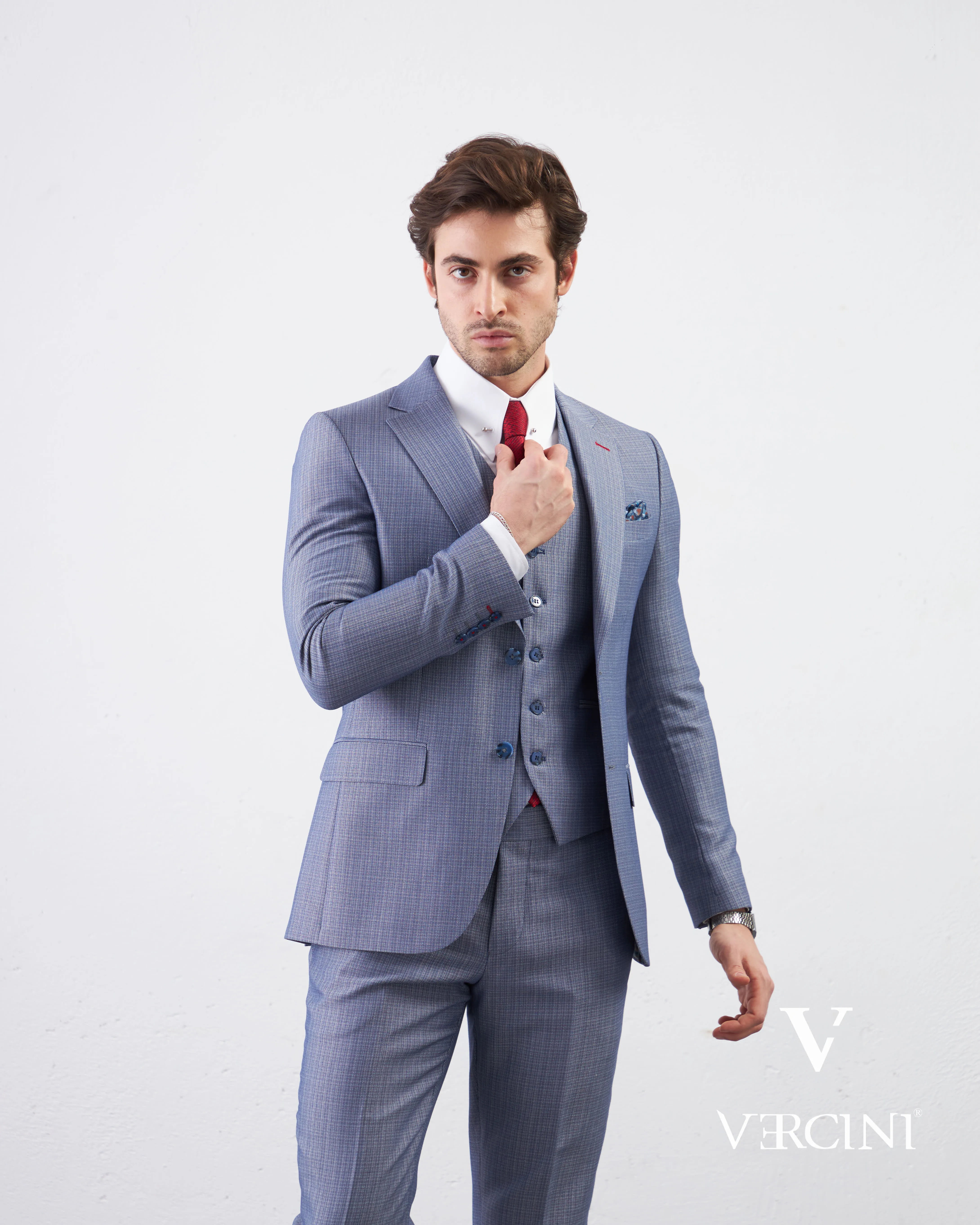 Vercini Azure Elegance Three-Piece Men's Suit