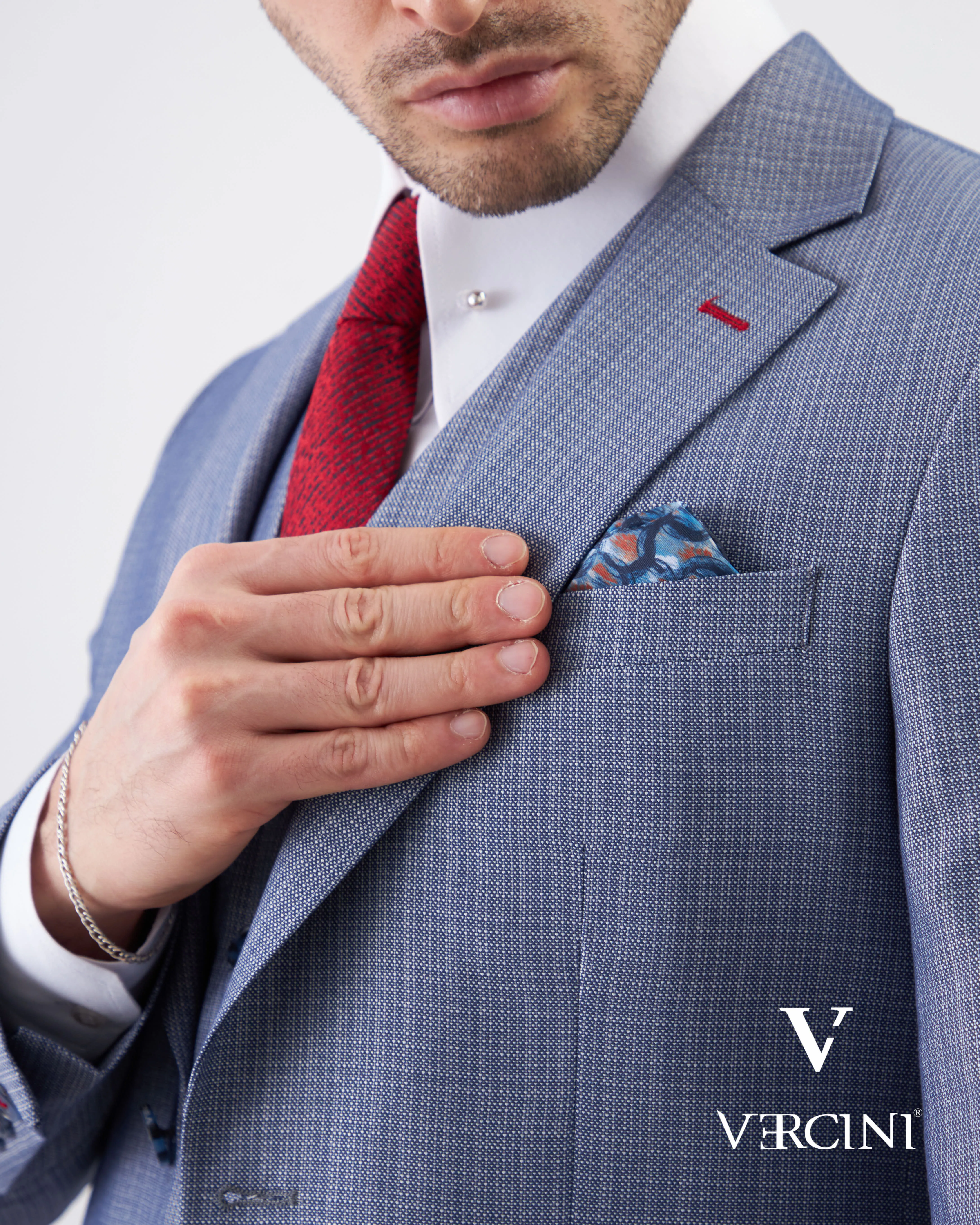 Vercini Azure Elegance Three-Piece Men's Suit