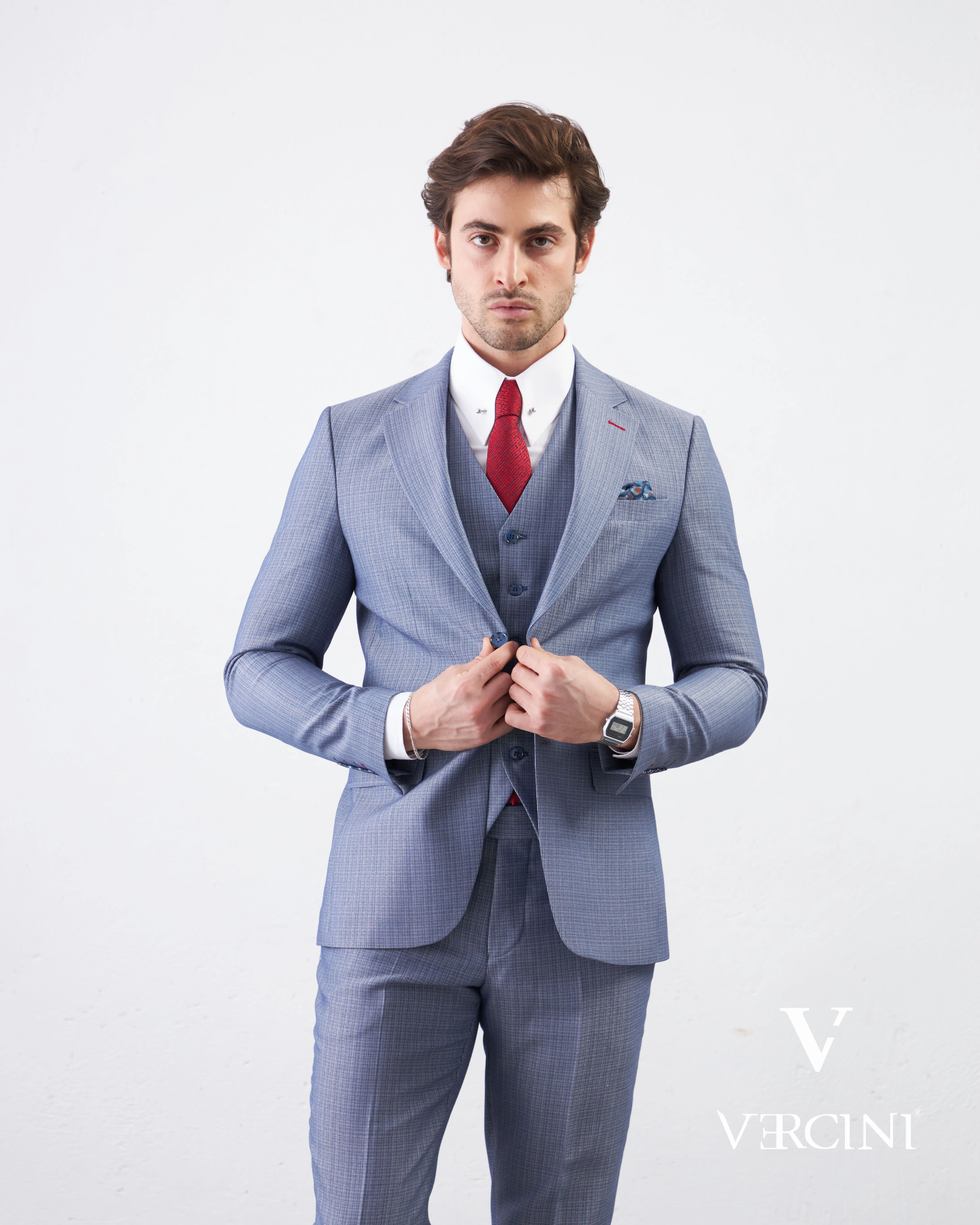 Vercini Azure Elegance Three-Piece Men's Suit