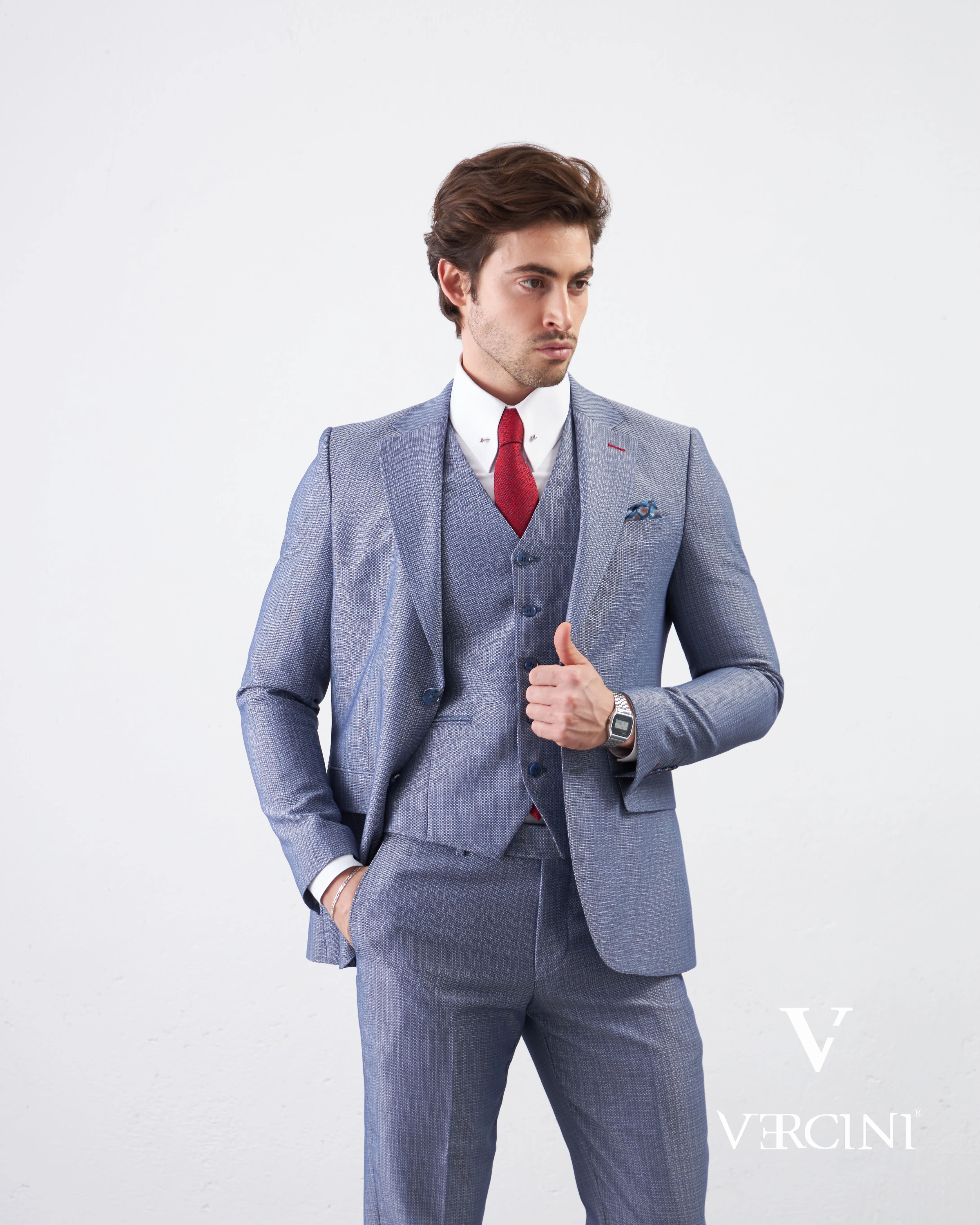 Vercini Azure Elegance Three-Piece Men's Suit