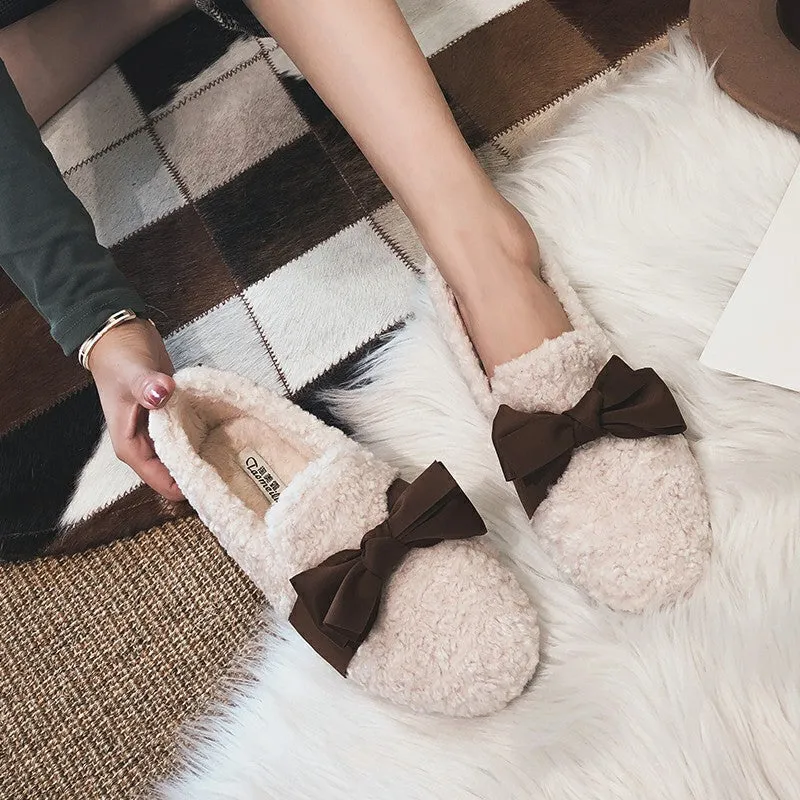 Women Casual Bowknot Woolen Winter Shoes