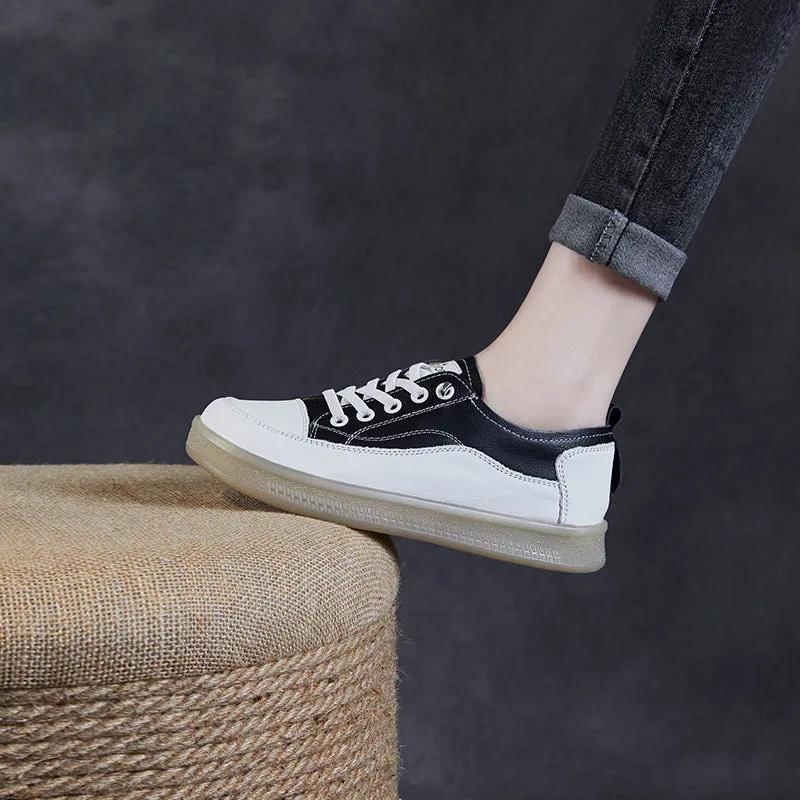 Women Fashion Patchwork Leather Flat Casual Shoes