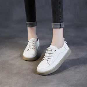 Women Fashion Patchwork Leather Flat Casual Shoes