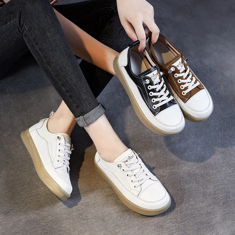 Women Fashion Patchwork Leather Flat Casual Shoes